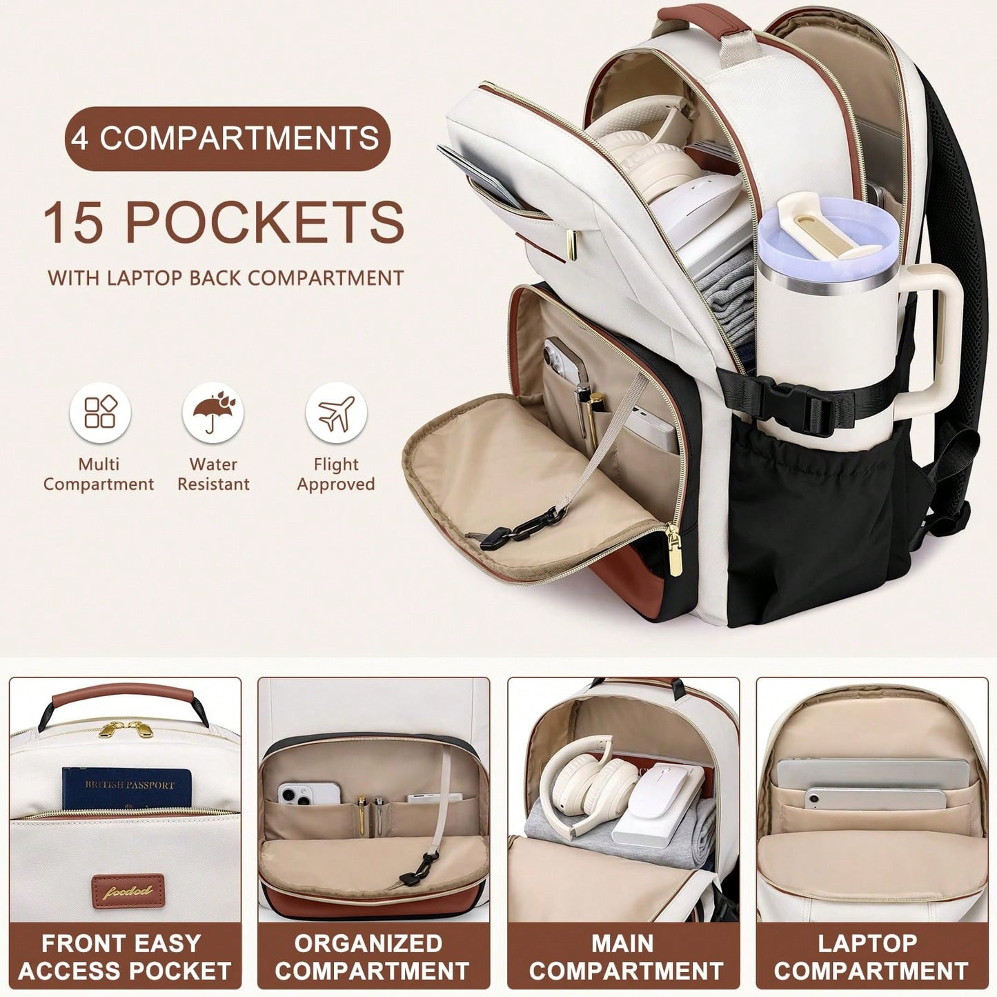 Laptop Backpack For Women Bookbag: 15.6 Inch Work School Backpacks With Pouch Pocket For Large Capacity Cup & USB Charger College Book Bag Outdoor Travel Business Nurse Teacher Bookbags Anti-Theft Bac