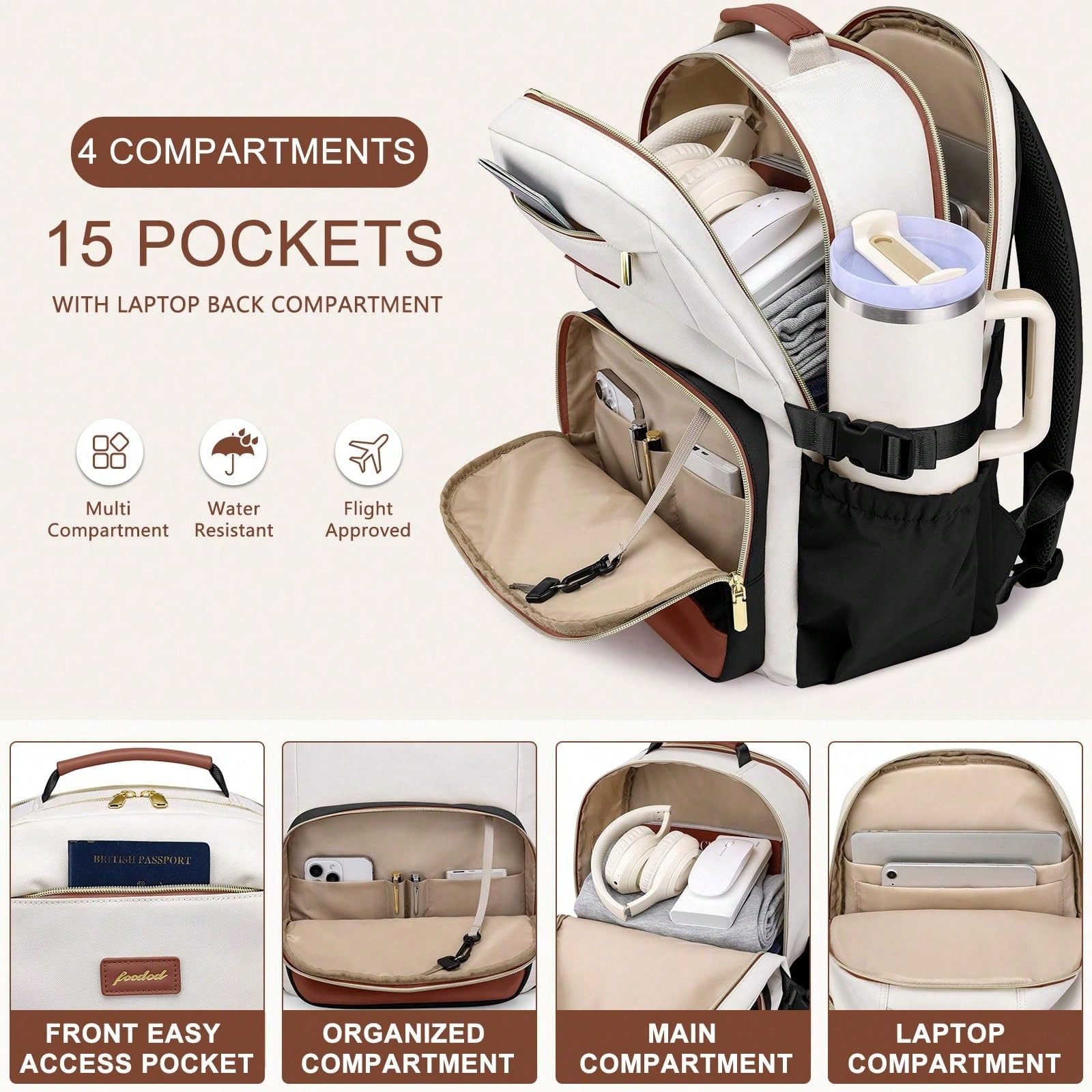 Laptop Backpack For Women Bookbag: 15.6 Inch Work School Backpacks With Pouch Pocket For Large Capacity Cup & USB Charger College Book Bag Outdoor Travel Business Nurse Teacher Bookbags Anti-Theft Bac