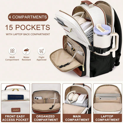 Laptop Backpack For Women Bookbag: 15.6 Inch Work School Backpacks With Pouch Pocket For Large Capacity Cup & USB Charger College Book Bag Outdoor Travel Business Nurse Teacher Bookbags Anti-Theft Bac