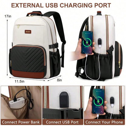 Laptop Backpack For Women Bookbag: 15.6 Inch Work School Backpacks With Pouch Pocket For Large Capacity Cup & USB Charger College Book Bag Outdoor Travel Business Nurse Teacher Bookbags Anti-Theft Bac