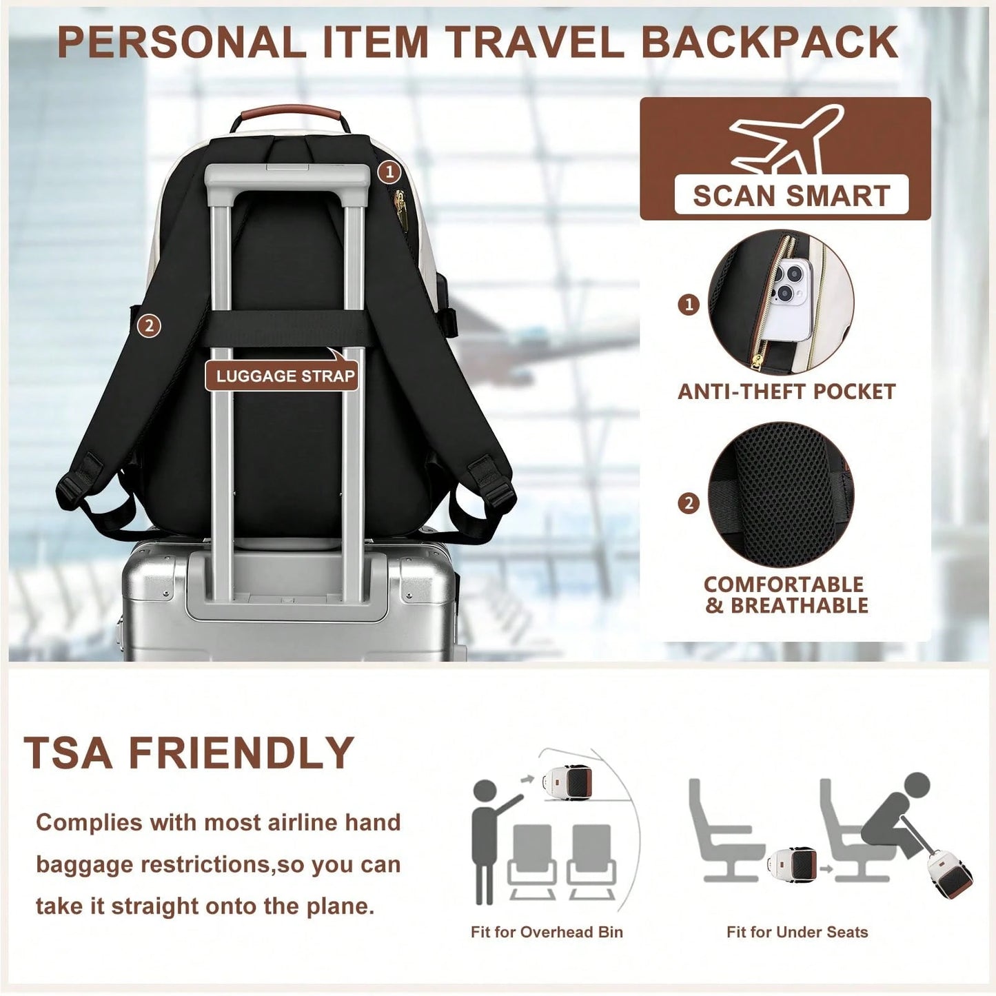 Laptop Backpack For Women Bookbag: 15.6 Inch Work School Backpacks With Pouch Pocket For Large Capacity Cup & USB Charger College Book Bag Outdoor Travel Business Nurse Teacher Bookbags Anti-Theft Bac
