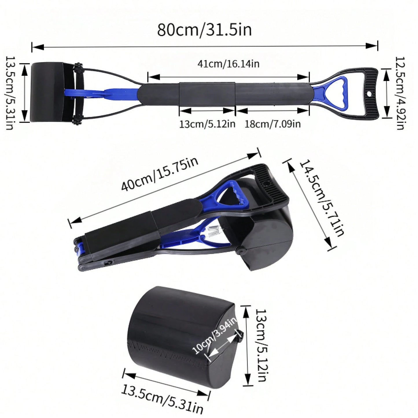 Large 80cm/31.5in Long Handle Pet Poop Scooper With 60 Free Garbage Bags, Foldable Dog Waste Picker Pet Cleaning Supplies