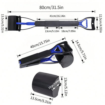 Large 80cm/31.5in Long Handle Pet Poop Scooper With 60 Free Garbage Bags, Foldable Dog Waste Picker Pet Cleaning Supplies