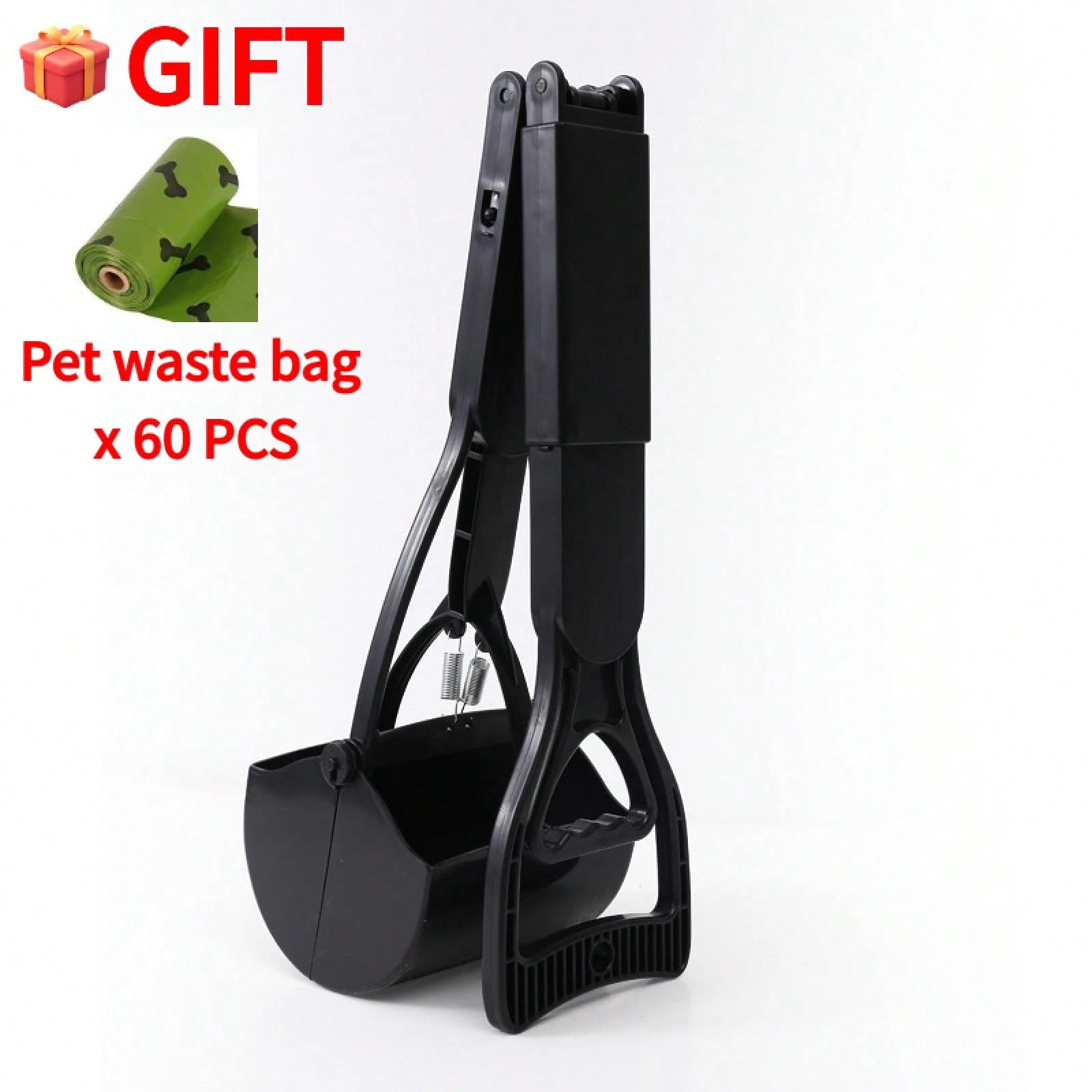 Large 80cm/31.5in Long Handle Pet Poop Scooper With 60 Free Garbage Bags, Foldable Dog Waste Picker Pet Cleaning Supplies