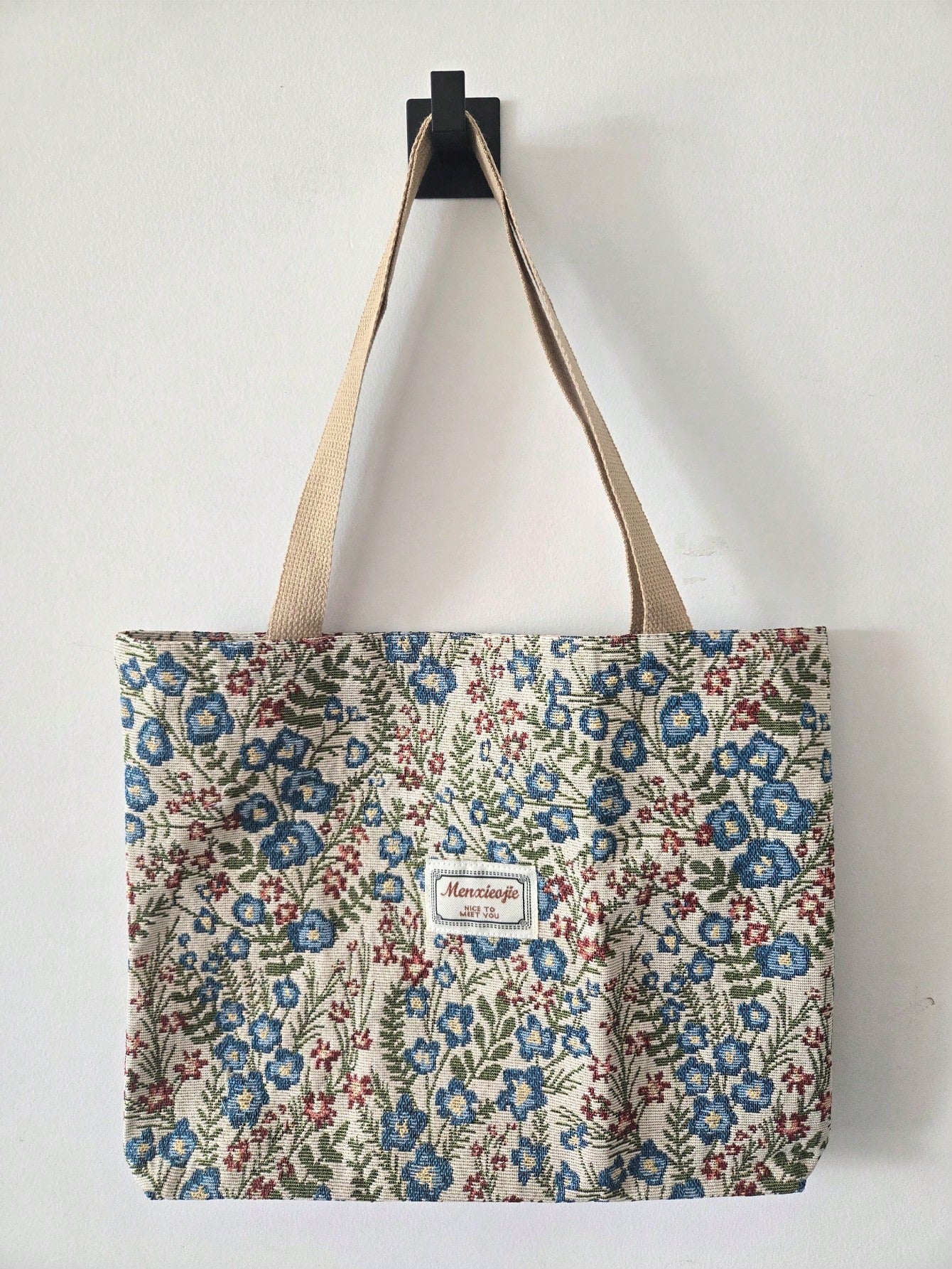 Large Capacity Floral Print Zipper Shoulder Tote Bag, Suitable For Office, School, Commute Or Casual Daily Use