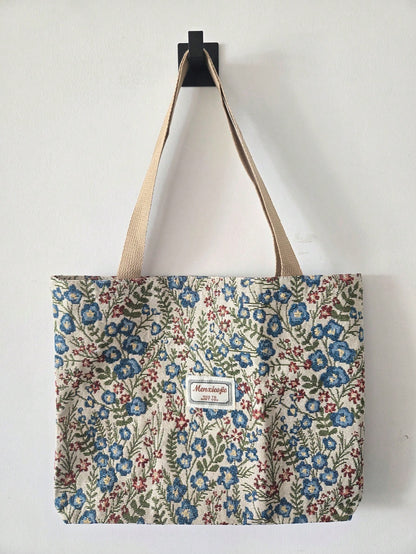 Large Capacity Floral Print Zipper Shoulder Tote Bag, Suitable For Office, School, Commute Or Casual Daily Use