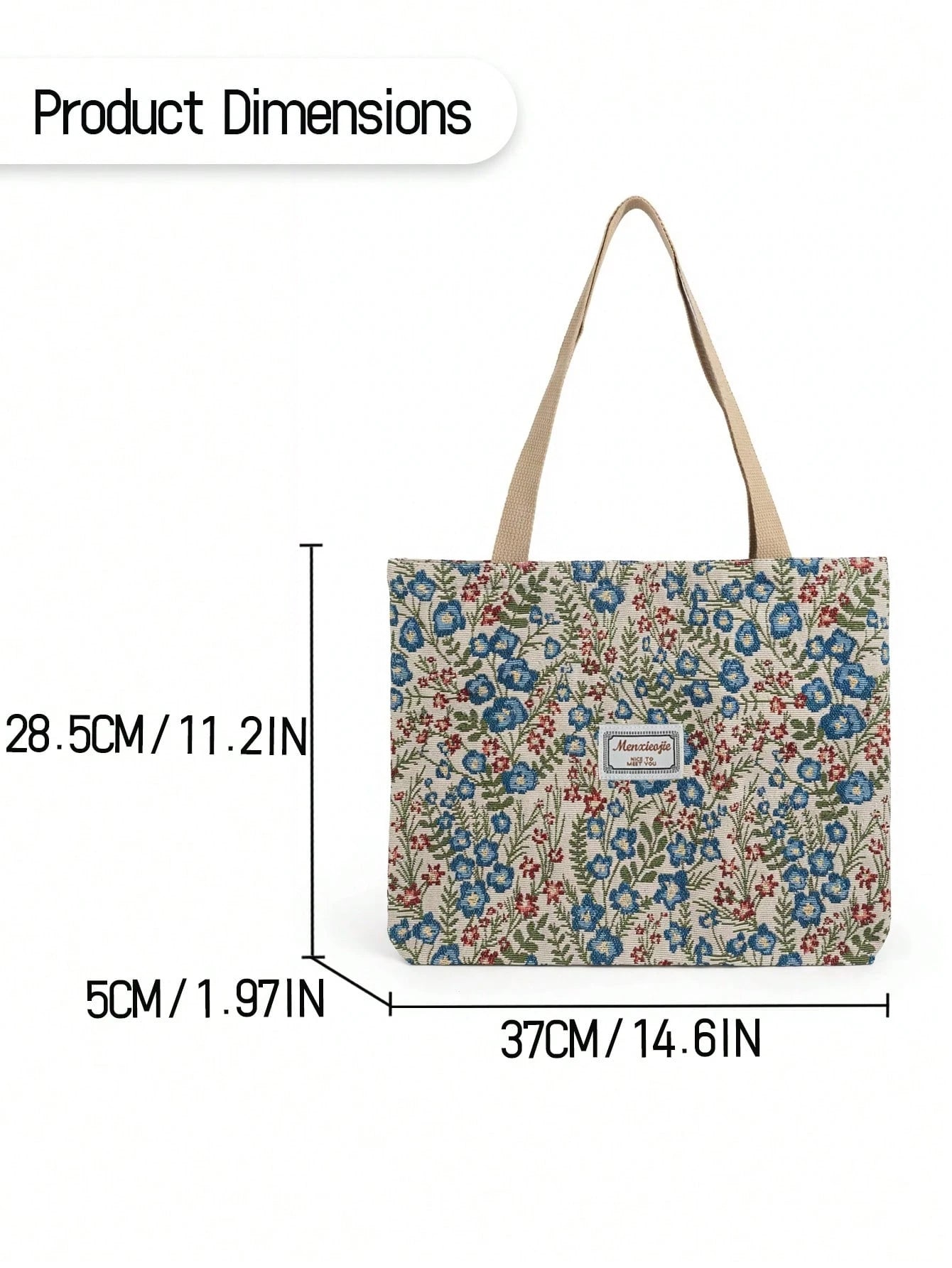 Large Capacity Floral Print Zipper Shoulder Tote Bag, Suitable For Office, School, Commute Or Casual Daily Use