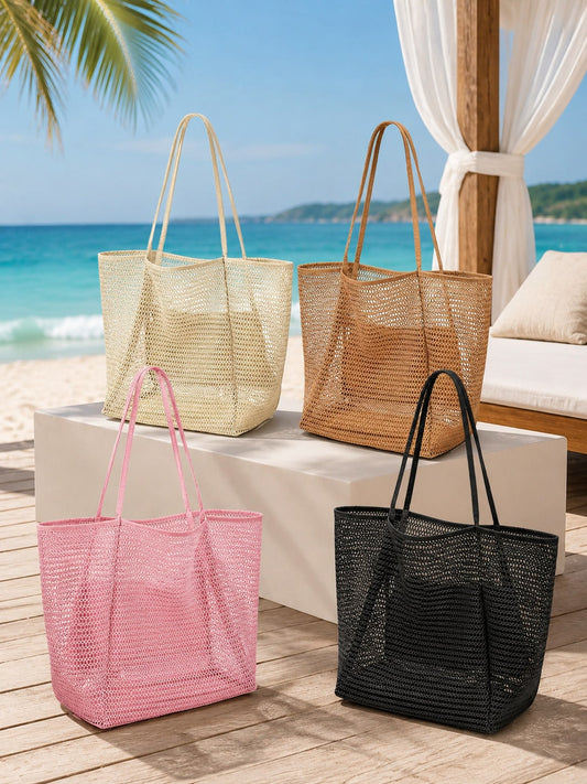 Large Capacity Foldable Mesh Swim Bag With Mesh Pouch,Beach Mesh Bag For Seaside Vacation, Bath Swimming Toiletries Storage Bag,Back To School