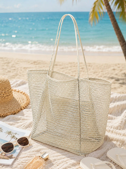 Large Capacity Foldable Mesh Swim Bag With Mesh Pouch,Beach Mesh Bag For Seaside Vacation, Bath Swimming Toiletries Storage Bag,Back To School