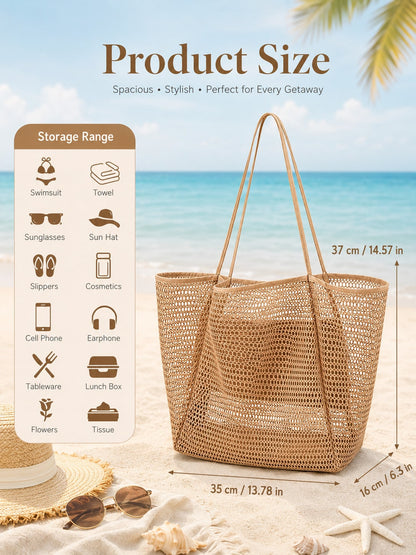 Large Capacity Foldable Mesh Swim Bag With Mesh Pouch,Beach Mesh Bag For Seaside Vacation, Bath Swimming Toiletries Storage Bag,Back To School