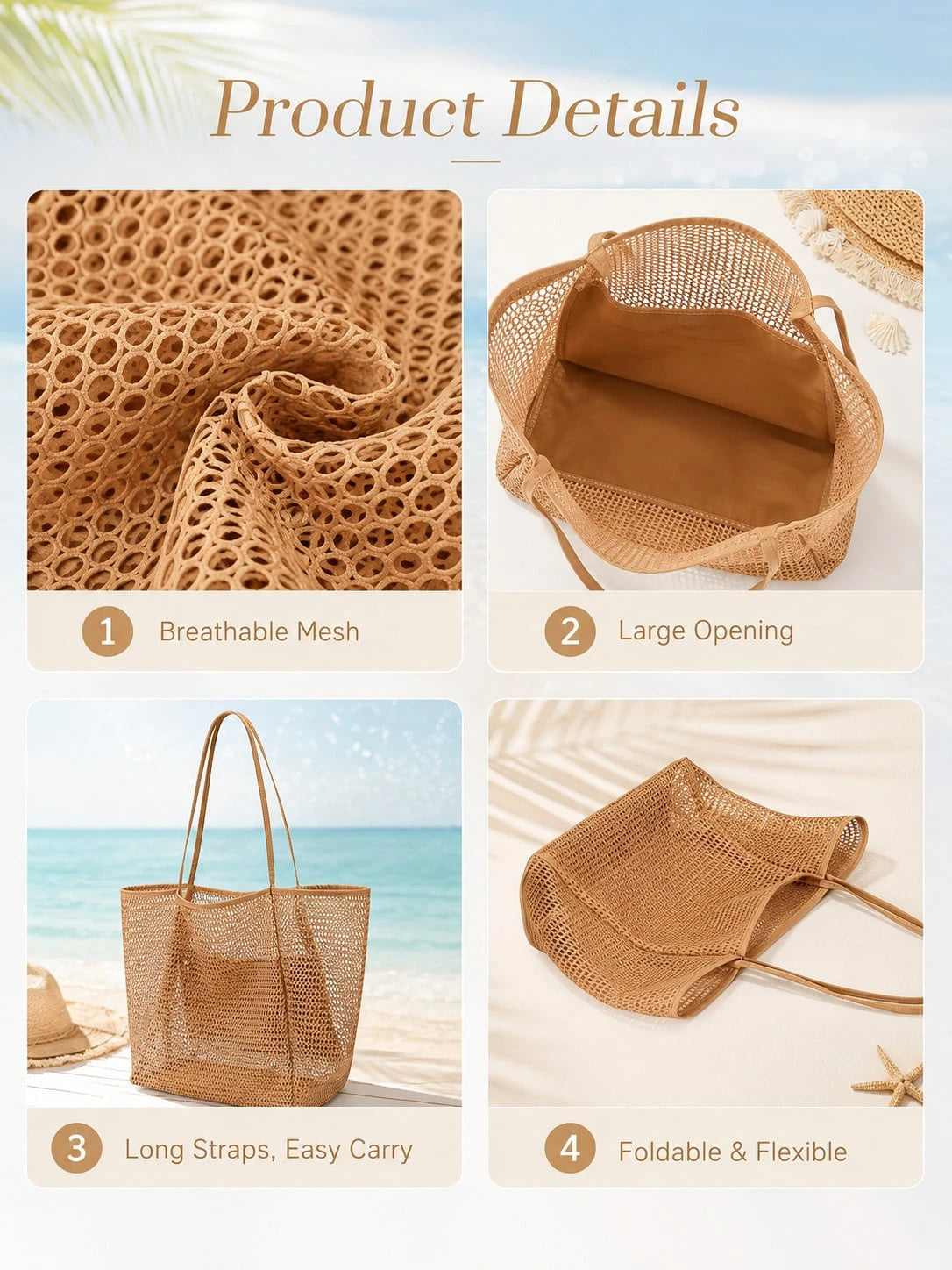 Large Capacity Foldable Mesh Swim Bag With Mesh Pouch,Beach Mesh Bag For Seaside Vacation, Bath Swimming Toiletries Storage Bag,Back To School