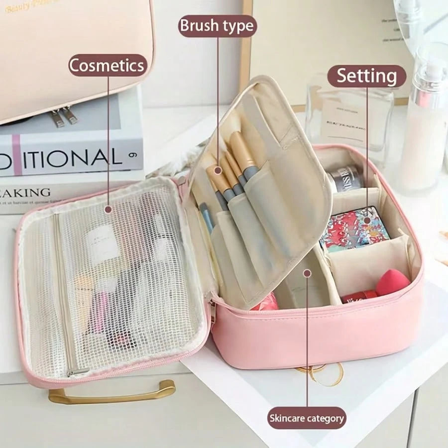 Large Capacity Makeup Bag, With Divided Compartments For Storing Cosmetics. Travel Bag For Carrying Makeup Tools. Portable Bag For Storing Toiletries During Travel.