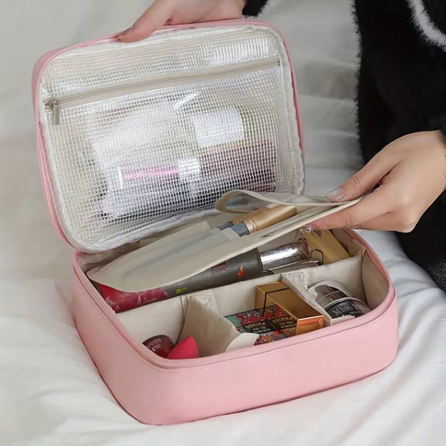 Large Capacity Makeup Bag, With Divided Compartments For Storing Cosmetics. Travel Bag For Carrying Makeup Tools. Portable Bag For Storing Toiletries During Travel.