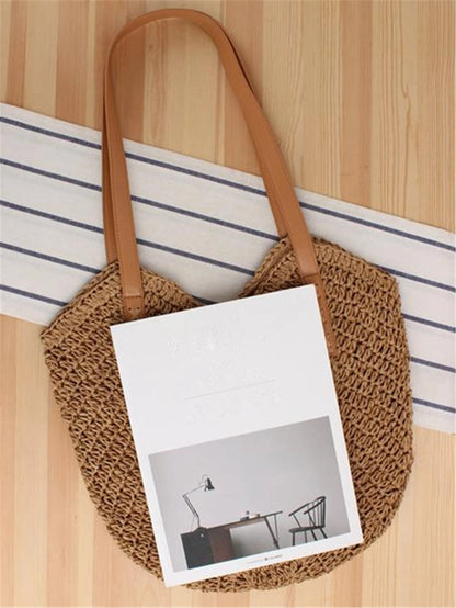 Large Capacity Woven Bag For Women,Handheld Shoulder Straw Tote Bag, Bag, Summer Woven Bag, Solid Color, 1pc, Suitable For Gifts