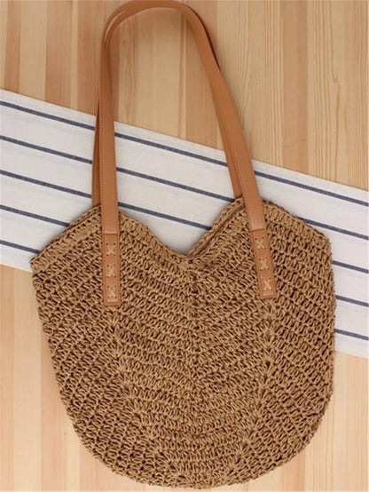 Large Capacity Woven Bag For Women,Handheld Shoulder Straw Tote Bag, Bag, Summer Woven Bag, Solid Color, 1pc, Suitable For Gifts