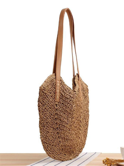 Large Capacity Woven Bag For Women,Handheld Shoulder Straw Tote Bag, Bag, Summer Woven Bag, Solid Color, 1pc, Suitable For Gifts