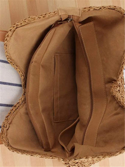 Large Capacity Woven Bag For Women,Handheld Shoulder Straw Tote Bag, Bag, Summer Woven Bag, Solid Color, 1pc, Suitable For Gifts