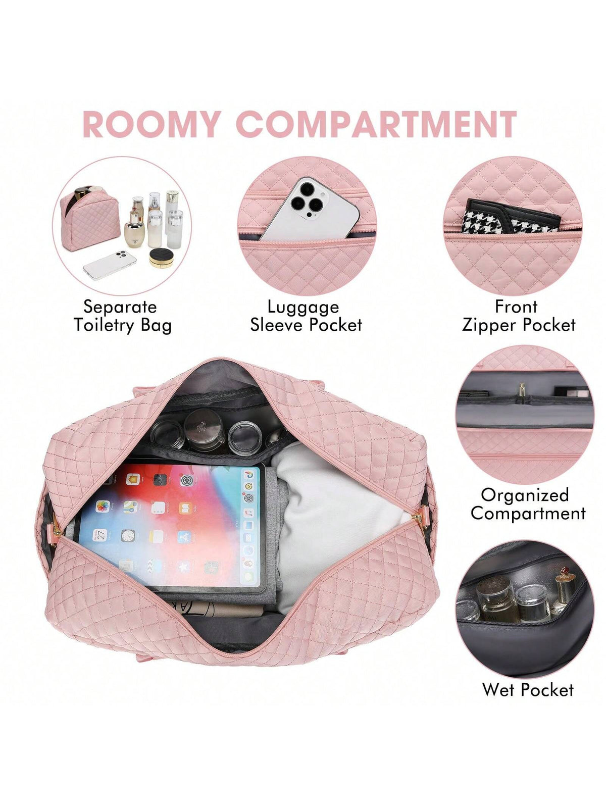 Large Women Travel Duffle Bag- Carry On Overnight Bag Weekend Travel Duffel Tote Bag Yoga Gym Bag With Wet Pocket Toiletry Weekender Overnight Bag For Travel Business Trips Sport, Personal Item Trav
