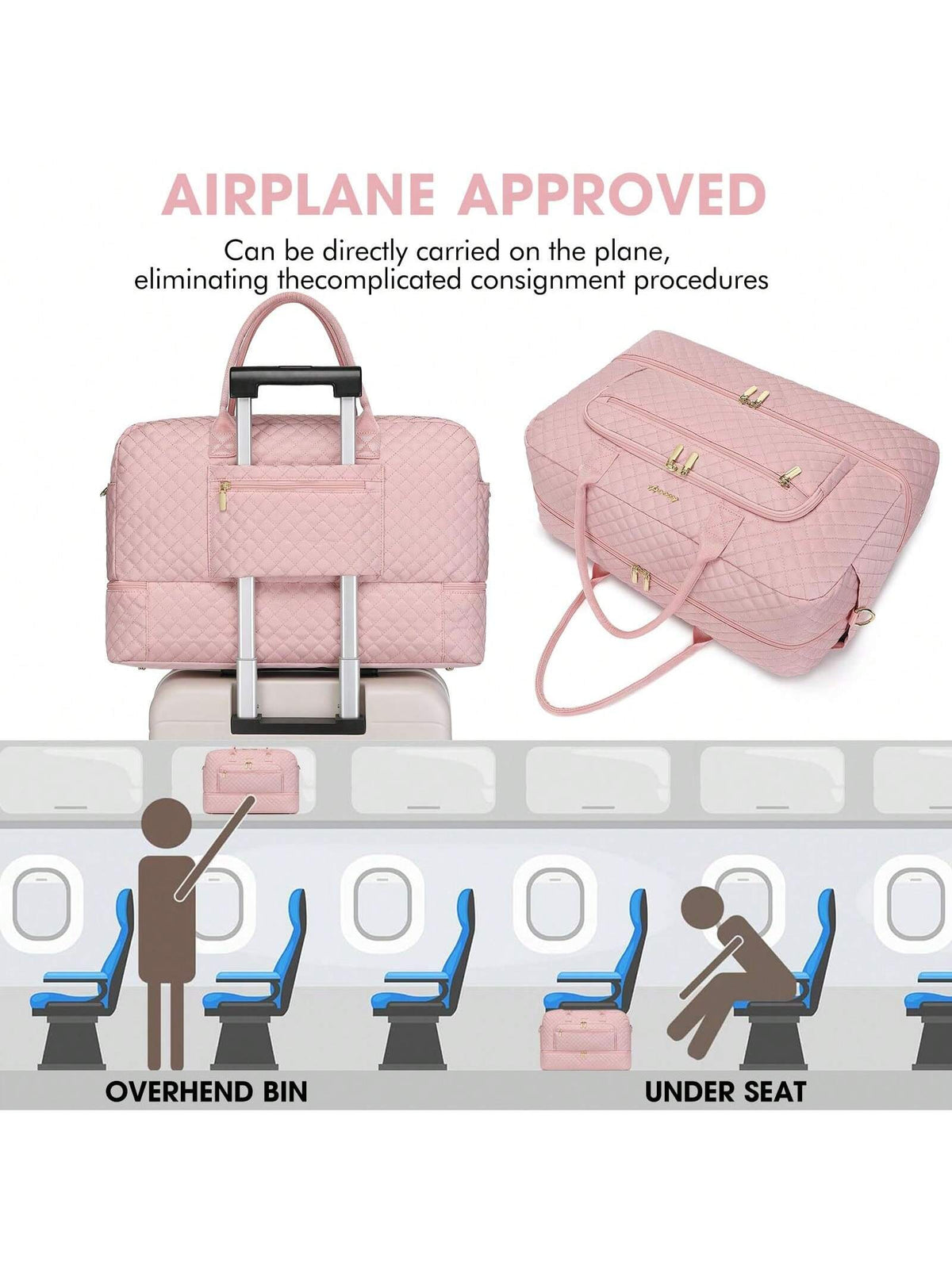 Large Women Travel Duffle Bag- Carry On Overnight Bag Weekend Travel Duffel Tote Bag Yoga Gym Bag With Wet Pocket Toiletry Weekender Overnight Bag For Travel Business Trips Sport, Personal Item Trav