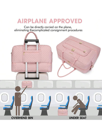 Large Women Travel Duffle Bag- Carry On Overnight Bag Weekend Travel Duffel Tote Bag Yoga Gym Bag With Wet Pocket Toiletry Weekender Overnight Bag For Travel Business Trips Sport, Personal Item Trav