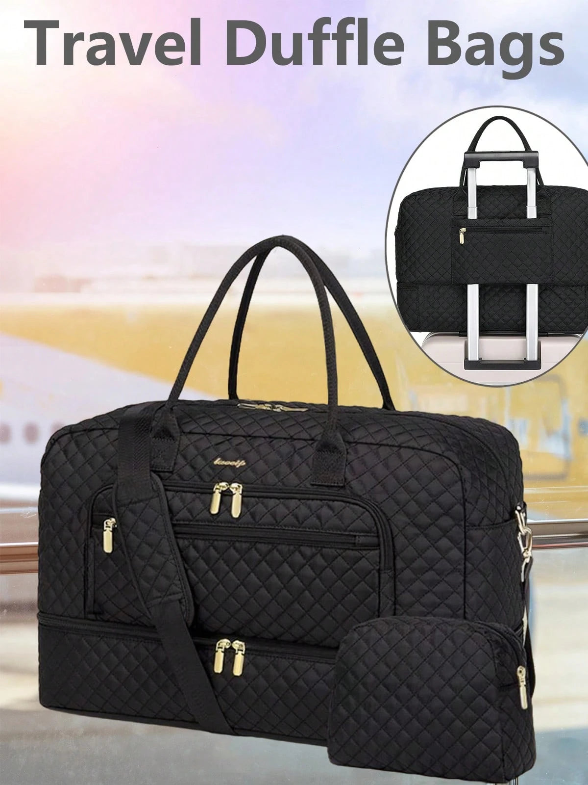 Large Women Travel Duffle Bag- Carry On Overnight Bag Weekend Travel Duffel Tote Bag Yoga Gym Bag With Wet Pocket Toiletry Weekender Overnight Bag For Travel Business Trips Sport, Personal Item Trav