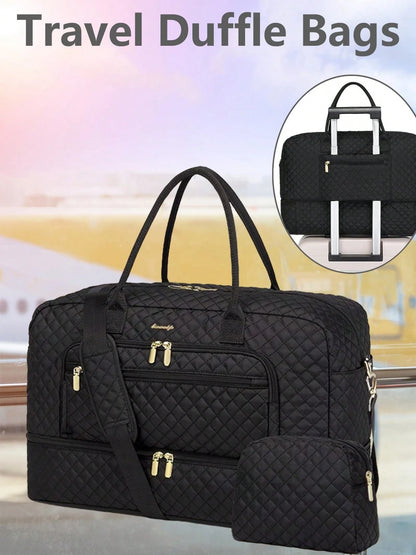 Large Women Travel Duffle Bag- Carry On Overnight Bag Weekend Travel Duffel Tote Bag Yoga Gym Bag With Wet Pocket Toiletry Weekender Overnight Bag For Travel Business Trips Sport, Personal Item Trav