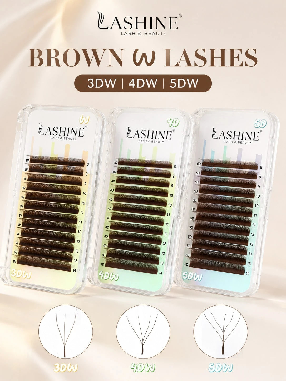 Lashine W Shape Brown Lash Extensions YY 3DW 4DW 5DW Volume Premade Fans Lightweight False Eyelashes Clover Eyelash Extensions