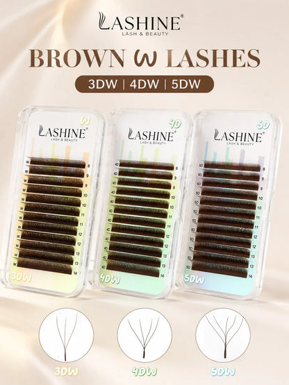 Lashine W Shape Brown Lash Extensions YY 3DW 4DW 5DW Volume Premade Fans Lightweight False Eyelashes Clover Eyelash Extensions