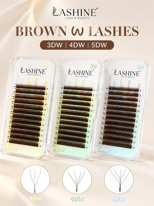Lashine W Shape Brown Lash Extensions YY 3DW 4DW 5DW Volume Premade Fans Lightweight False Eyelashes Clover Eyelash Extensions