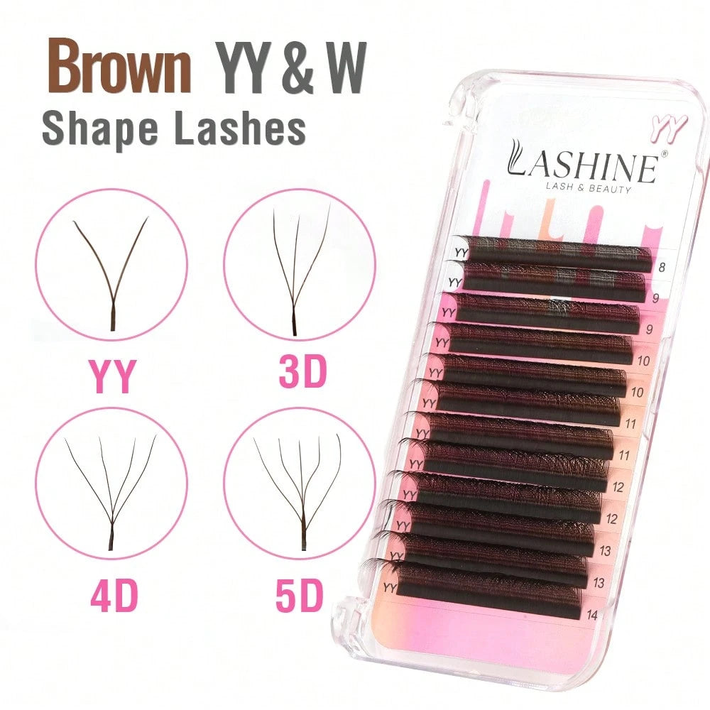 Lashine W Shape Brown Lash Extensions YY 3DW 4DW 5DW Volume Premade Fans Lightweight False Eyelashes Clover Eyelash Extensions