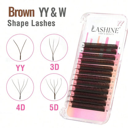 Lashine W Shape Brown Lash Extensions YY 3DW 4DW 5DW Volume Premade Fans Lightweight False Eyelashes Clover Eyelash Extensions