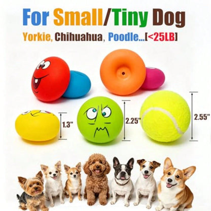 Latex Squeaky Dog Toys For Dogs, Mini Breed, 2.2" Flat Ball 2.2"X2.2"X1.3" Flat Squeaky Balls 6pcs, Soft Dog Toys Chewing Squeak Toy, Smile Face Fetch Puppy Pet Toy With Squeaker