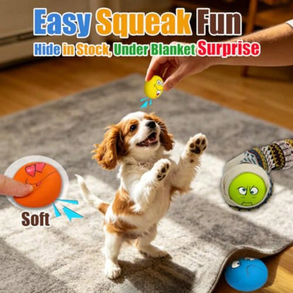 Latex Squeaky Dog Toys For Dogs, Mini Breed, 2.2" Flat Ball 2.2"X2.2"X1.3" Flat Squeaky Balls 6pcs, Soft Dog Toys Chewing Squeak Toy, Smile Face Fetch Puppy Pet Toy With Squeaker
