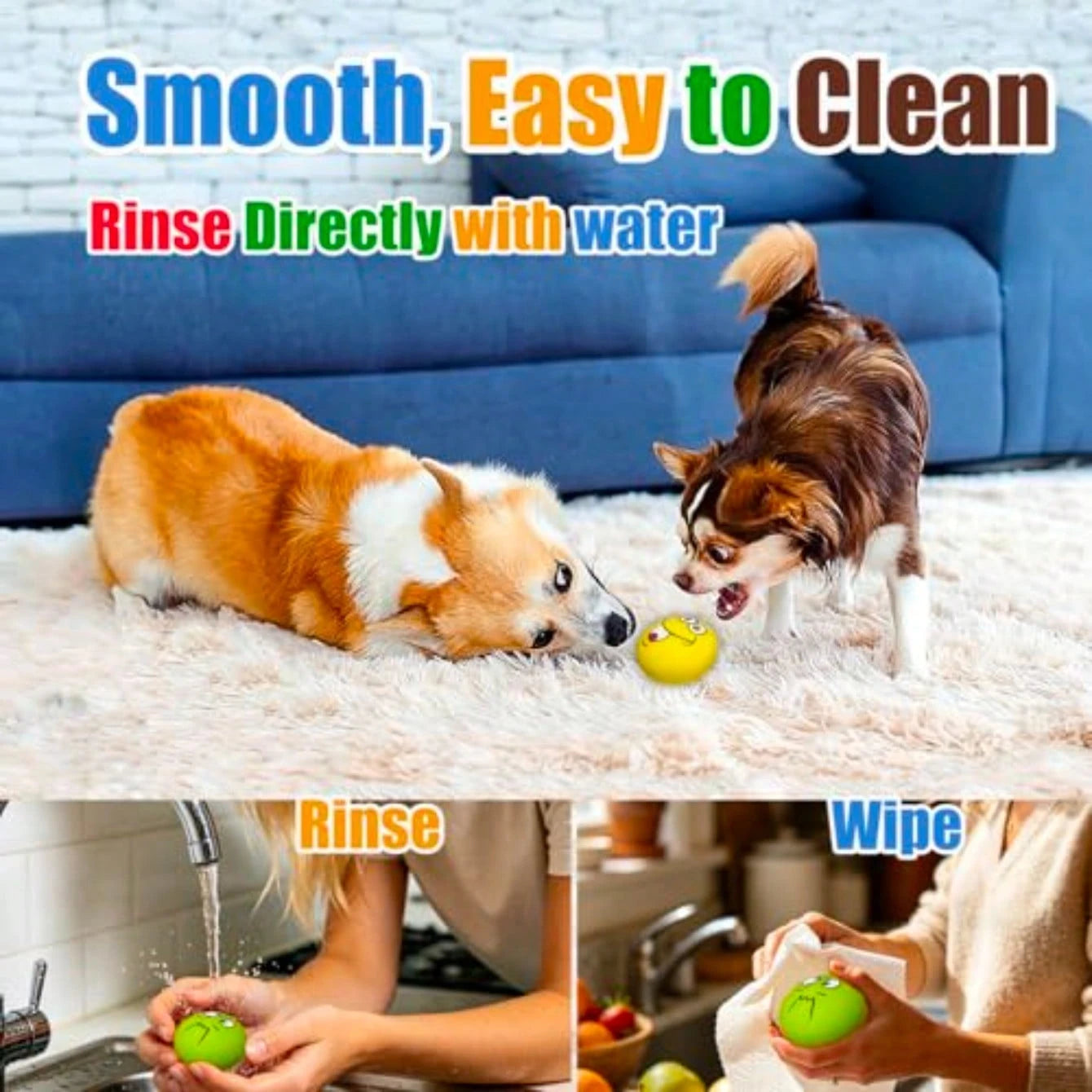Latex Squeaky Dog Toys For Dogs, Mini Breed, 2.2" Flat Ball 2.2"X2.2"X1.3" Flat Squeaky Balls 6pcs, Soft Dog Toys Chewing Squeak Toy, Smile Face Fetch Puppy Pet Toy With Squeaker