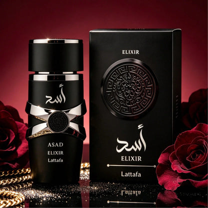 Lattafa Asad Elixir 3.4 Fl Oz 100ml Men's Eau De Parfum Intense Woody Cedarwood Aromatic Scent Creamy Amber Vanilla Long Wear Vaporisateur Perfume Birthday Gift For Guys