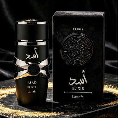 Lattafa Asad Elixir 3.4 Fl Oz 100ml Men's Eau De Parfum Intense Woody Cedarwood Aromatic Scent Creamy Amber Vanilla Long Wear Vaporisateur Perfume Birthday Gift For Guys