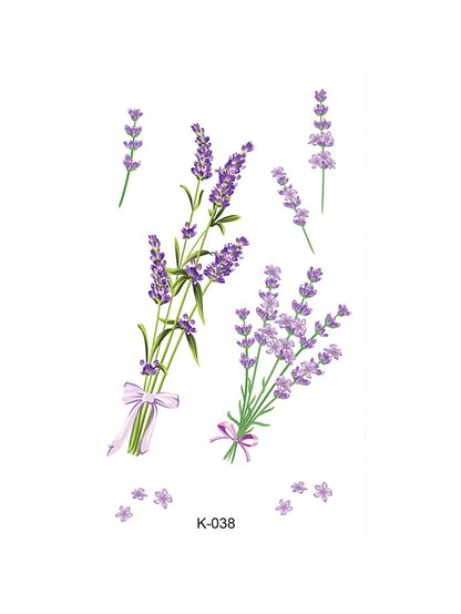 Lavender Flower Temporary Tattoos For Women, Romantic Purple Floral Tattoo Stickers, Delicate Botanical Bouquet Design, Aesthetic Fake Tattoos For Arm, Wrist, Ankle, Waterproof Long Lasting Body Art