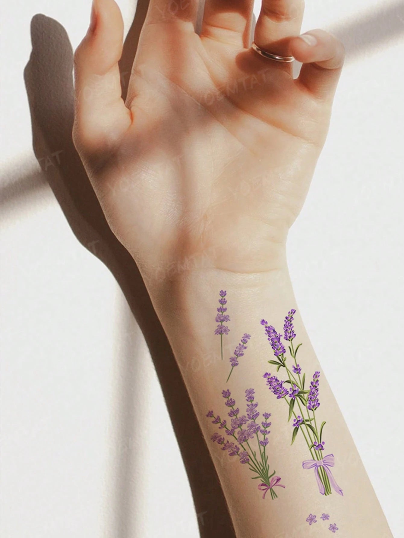 Lavender Flower Temporary Tattoos For Women, Romantic Purple Floral Tattoo Stickers, Delicate Botanical Bouquet Design, Aesthetic Fake Tattoos For Arm, Wrist, Ankle, Waterproof Long Lasting Body Art