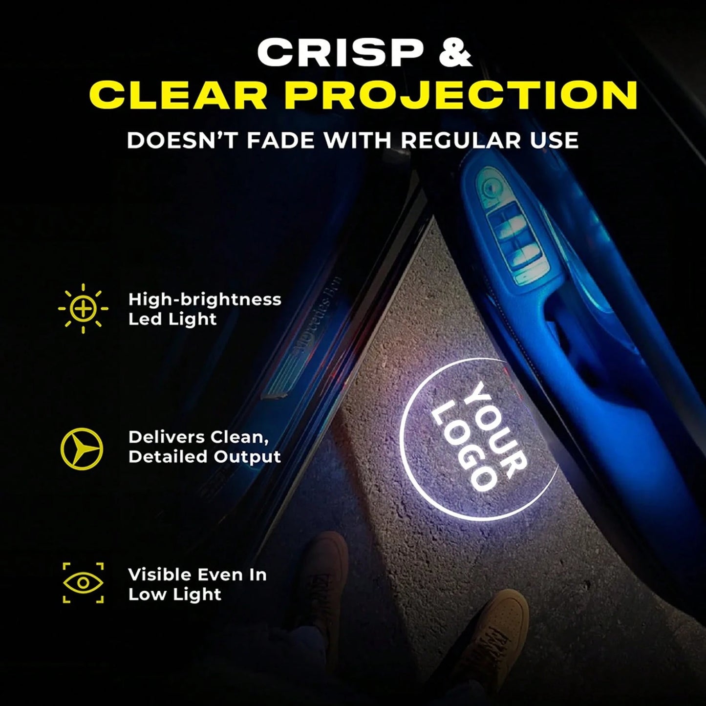 LED Car Puddle Logo Projector Light Door Lights HD Ghost Shadow Projectors Stylish Welcome Custom Lighting With Smart Sensor, Universal Fit, Easy Install, Fashion Car Decor Ambient Interior Decorative