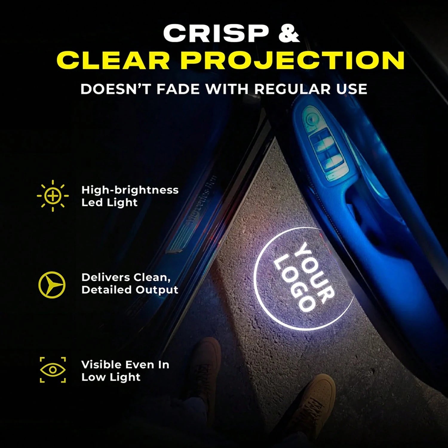 LED Car Puddle Logo Projector Light Door Lights HD Ghost Shadow Projectors Stylish Welcome Custom Lighting With Smart Sensor, Universal Fit, Easy Install, Fashion Car Decor Ambient Interior Decorative