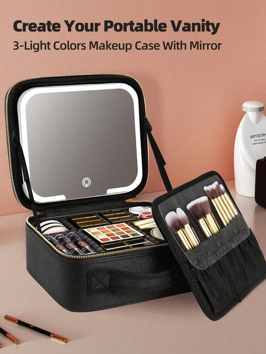 LED Mirror Makeup Bag, Adjustable Compartment Portable Cosmetic Storage Box And Toiletry Bag, Suitable For Women, Teens And Girls As Gift, Fashionable