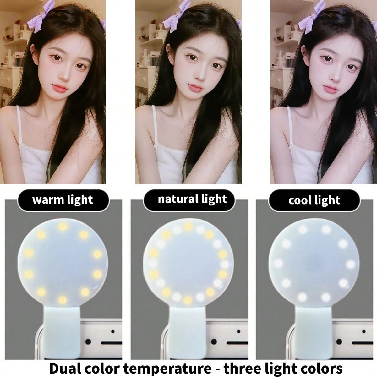 LED Selfie Light, 1pc Portable Selfie Light, Clip-On Light, Smartphone Selfie Light, Suitable For Smartphone And Computer, Suitable For Makeup, Zoom Meeting, Live Streaming, Vlog, Perfect Selfie And V