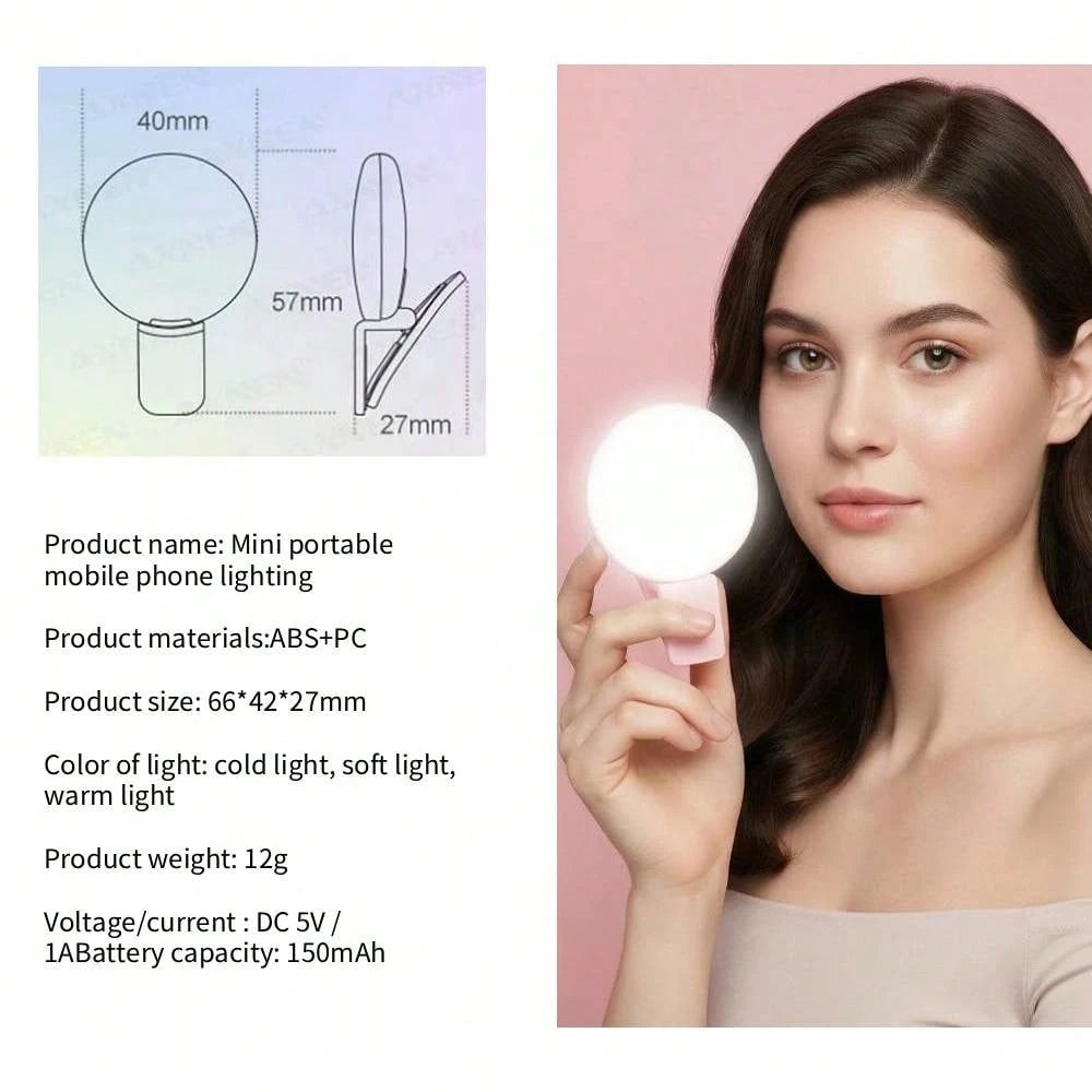 LED Selfie Light, 1pc Portable Selfie Light, Clip-On Light, Smartphone Selfie Light, Suitable For Smartphone And Computer, Suitable For Makeup, Zoom Meeting, Live Streaming, Vlog, Perfect Selfie And V