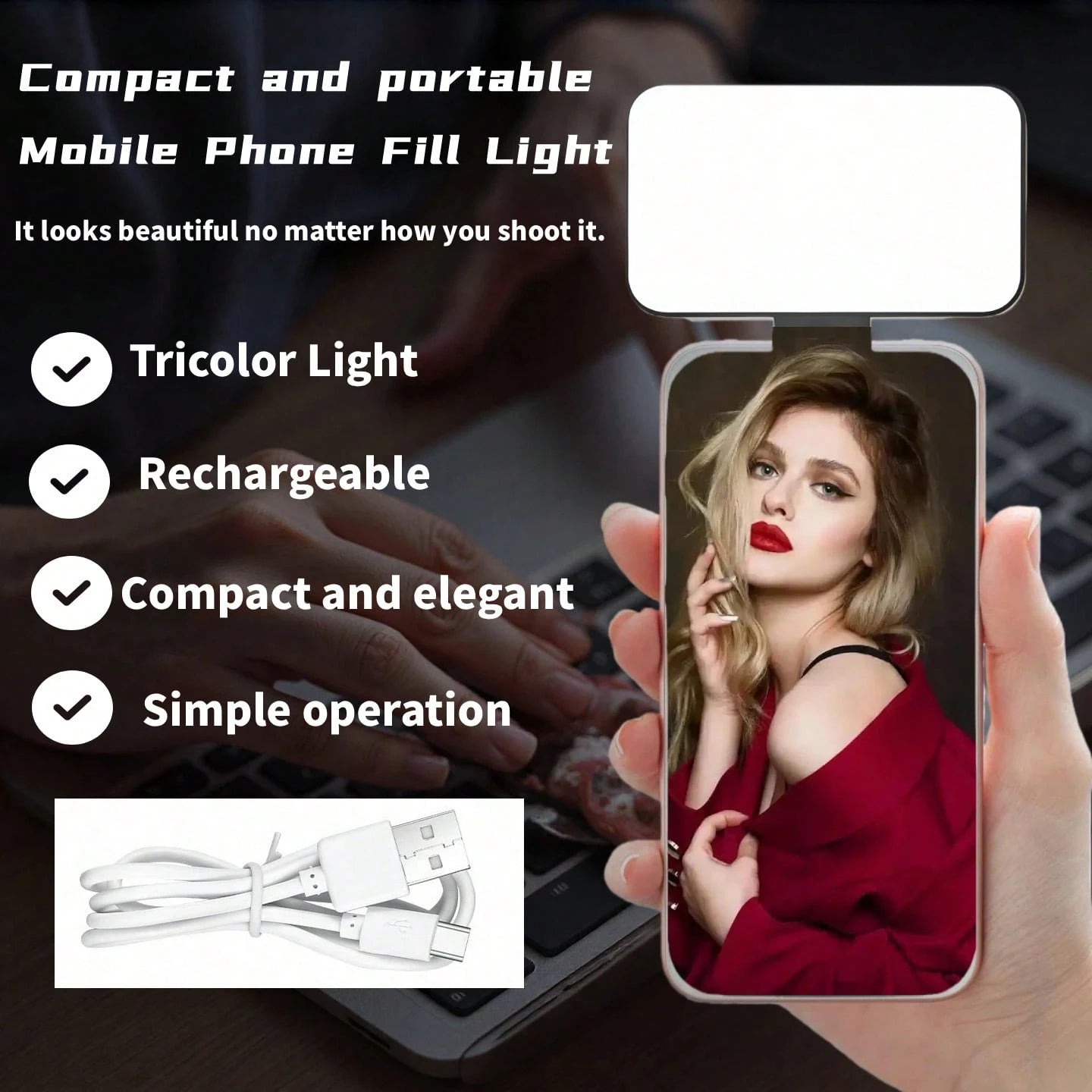 LED Selfie Light, Portable LED Light, Ring Light, Clip-On Light, 3 Lighting Modes, Mirror Light, Suitable For Smartphones And Computers, Suitable For Makeup, Zoom Meetings, Live Streaming, Vlog, Perfe