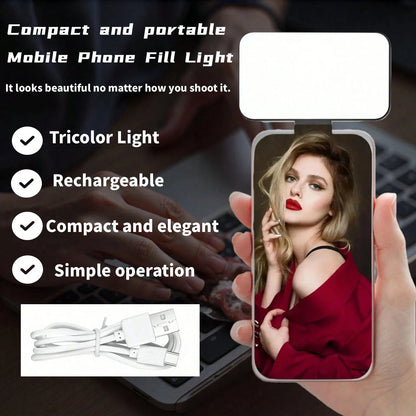 LED Selfie Light, Portable LED Light, Ring Light, Clip-On Light, 3 Lighting Modes, Mirror Light, Suitable For Smartphones And Computers, Suitable For Makeup, Zoom Meetings, Live Streaming, Vlog, Perfe