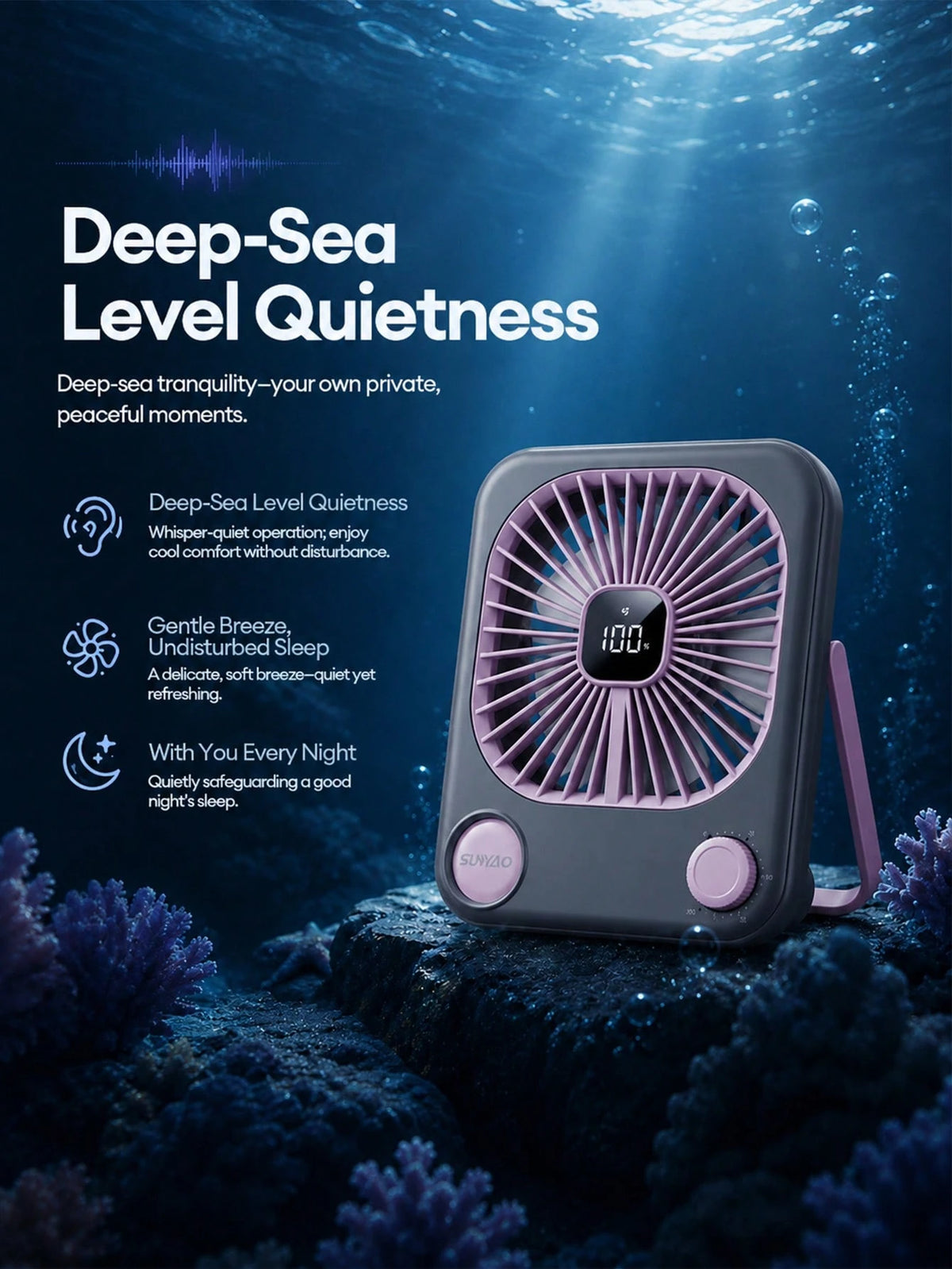 Lenovo SUNYAO FS002 Ultra-Thin Desktop Circulation Mini Fan, 100-Speed Stepless Adjustment, 1200mAh Large Capacity Long Battery Life, LED Digital Battery Display, 40dB Deep Sea Quiet Low Noise, Foldab