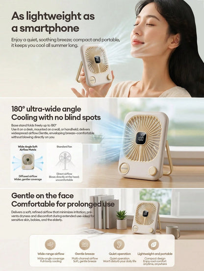 Lenovo SUNYAO FS002 Ultra-Thin Desktop Circulation Mini Fan, 100-Speed Stepless Adjustment, 1200mAh Large Capacity Long Battery Life, LED Digital Battery Display, 40dB Deep Sea Quiet Low Noise, Foldab