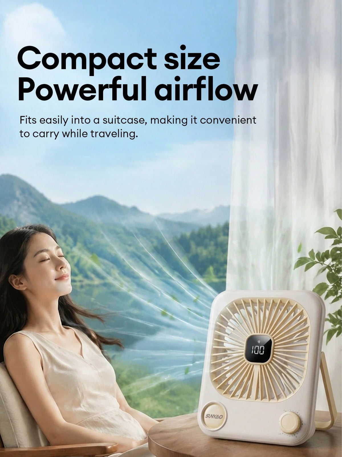 Lenovo SUNYAO FS002 Ultra-Thin Desktop Circulation Mini Fan, 100-Speed Stepless Adjustment, 1200mAh Large Capacity Long Battery Life, LED Digital Battery Display, 40dB Deep Sea Quiet Low Noise, Foldab