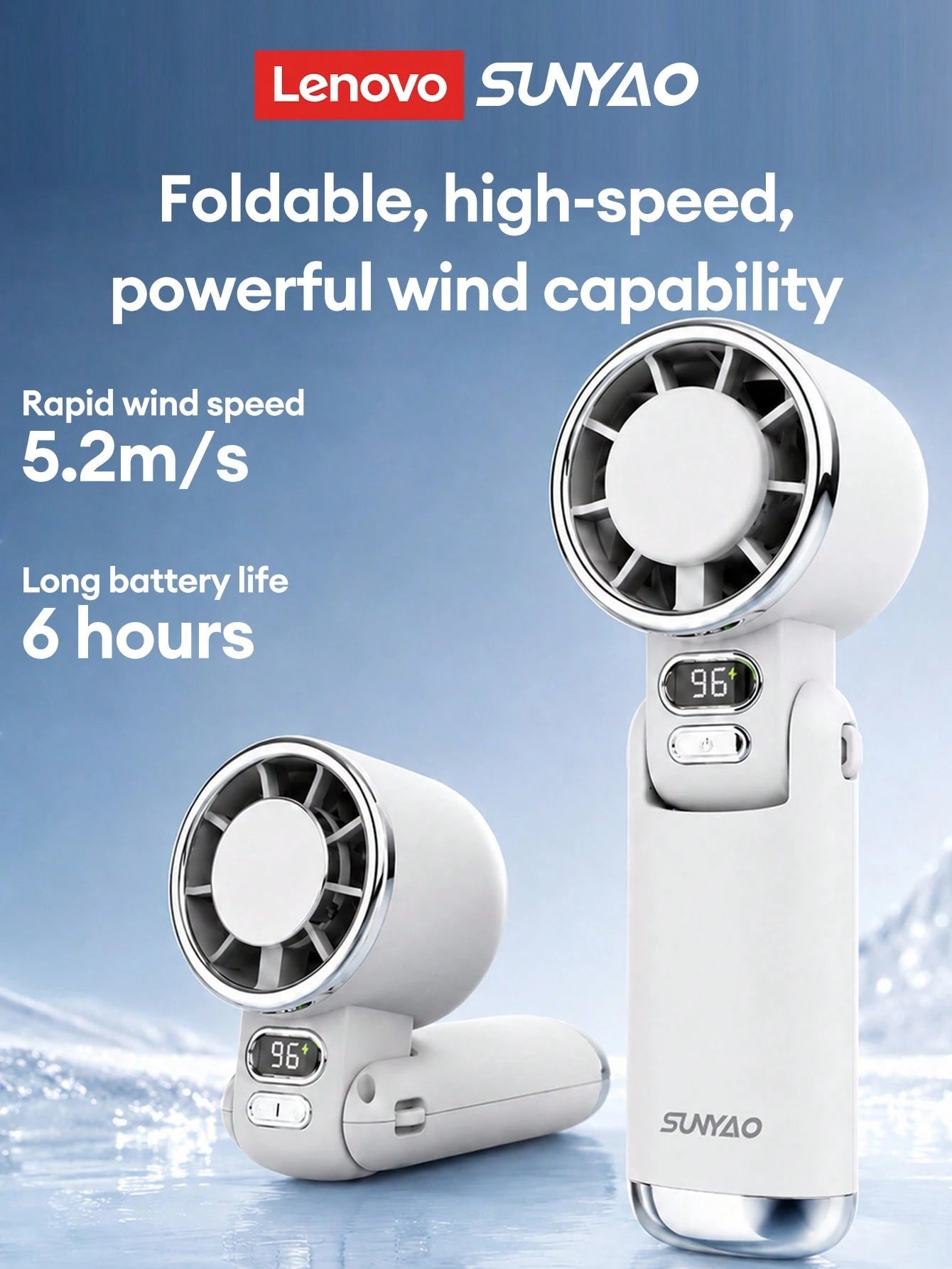 Lenovo SUNYAO FS005 Semiconductor Ice-Feel Handheld Mini Fan TEC Rapid Cooling Ice Compress Refrigeration Foldable Portable Electric Fan 100-Level Stepless Speed Adjustment LED Digital Display Battery