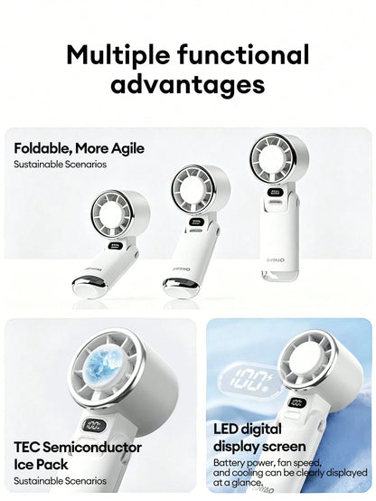 Lenovo SUNYAO FS005 Semiconductor Ice-Feel Handheld Mini Fan TEC Rapid Cooling Ice Compress Refrigeration Foldable Portable Electric Fan 100-Level Stepless Speed Adjustment LED Digital Display Battery